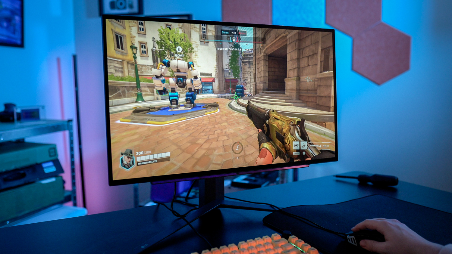 High refresh rate gaming monitor showing complex frame logs and hardware configurations